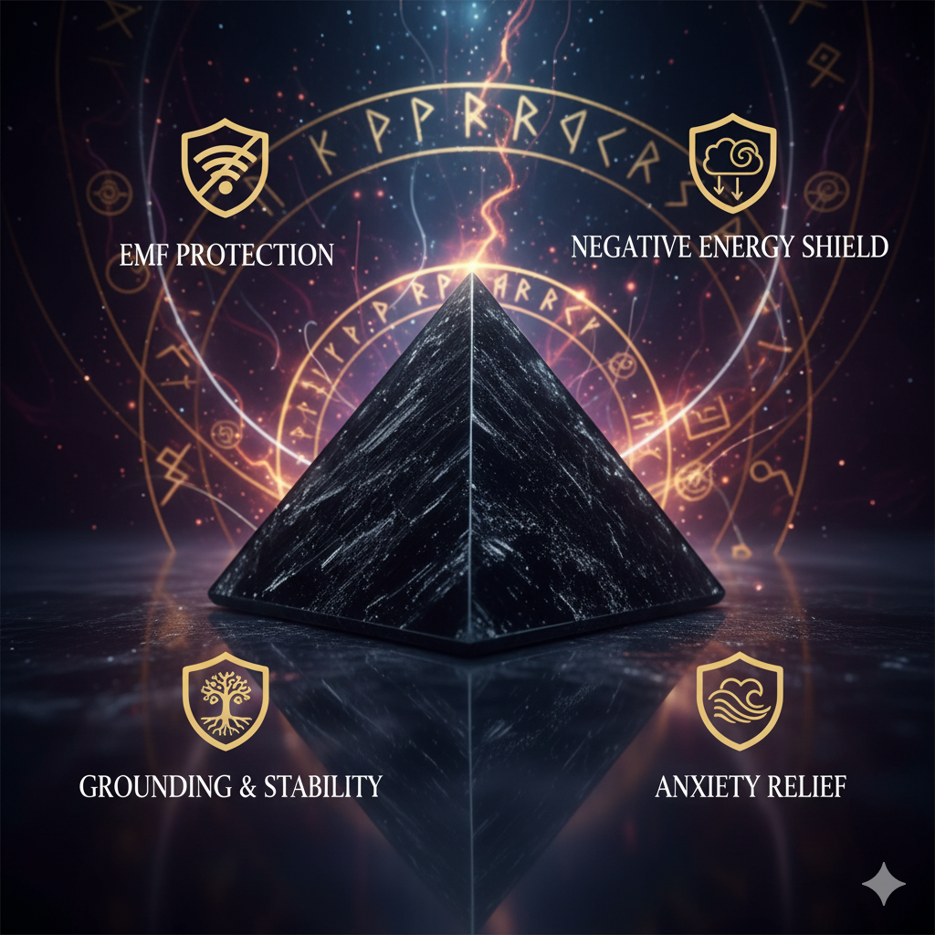 Black Tourmaline Pyramid for EMF Protection and Grounding Energy