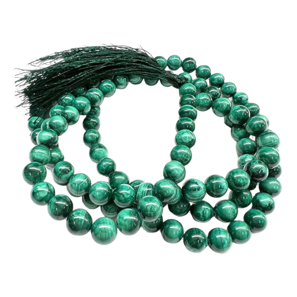 Malachite Jap Mala: 108 Bead Crystal for Transformation and Healing
