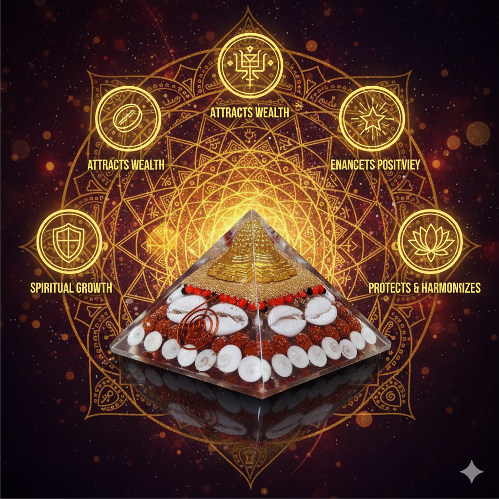 Shree Yantra Orgone Pyramid with Gomti Chakra for Abundance