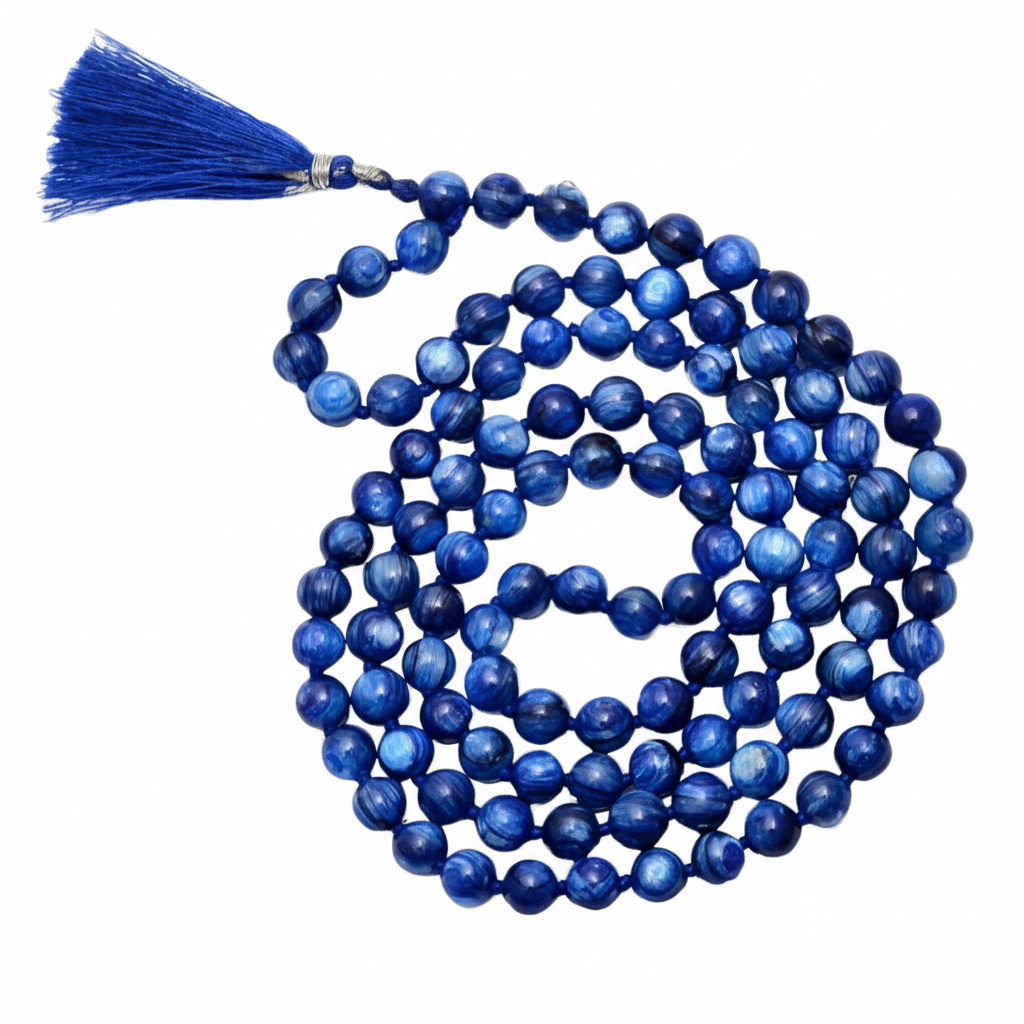 Blue Kyanite Jap Mala: 108 Bead Chakra Healing Prayer Beads