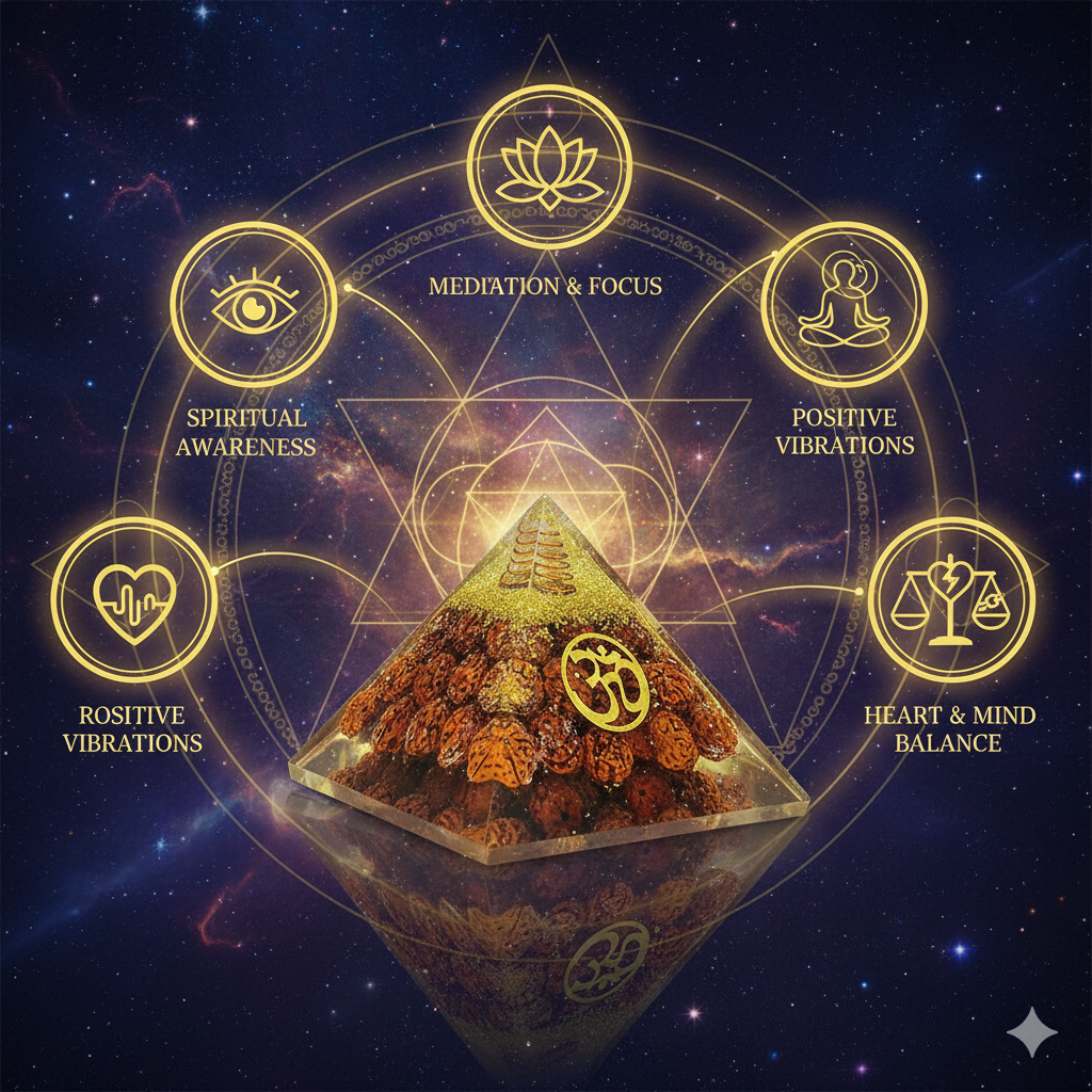 Om Rudraksha Orgone Pyramid for Meditation and Spiritual Protection
