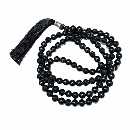 Black Tourmaline Jap Mala: 108 Bead Protective Crystal Beads