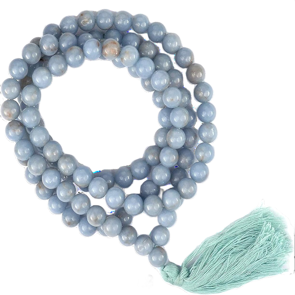 Angelite Jap Mala: 108 Healing Beads For Meditation and Inner Peace