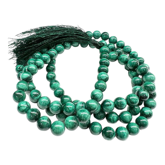 Malachite Jap Mala: 108 Bead Crystal for Transformation and Healing