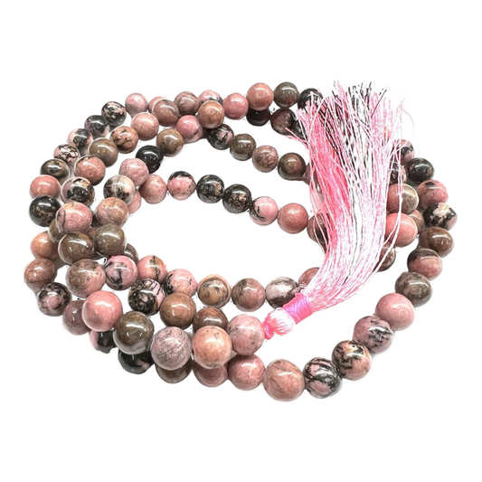 Rhodonite Jap Mala: 108 Bead Healing Stone for Compassion