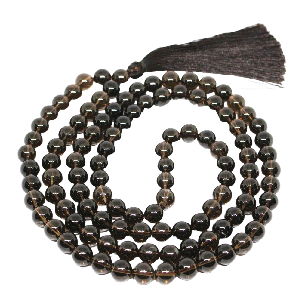 Smoky Quartz Jap Mala: 108 Bead Grounding and Protection Beads